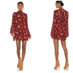 Free People Red Tate Floral Tunic In Vintage Combo Casual Dress NWT